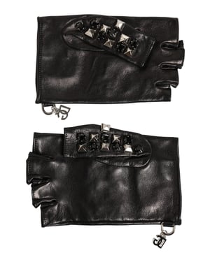 Zwarte Leren Studded Fingerless Handmoffen Mannen Handschoenen