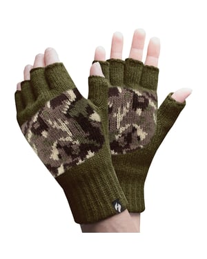 Heren Warm 3.2 TOG Fleece Gevoerde Winter Thermo Vingerloze Handschoenen in Khaki & Marineblauw