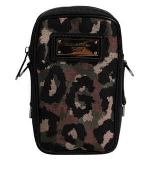 Flerfärgad Leopard Jacquard Logoplåt Nackremväska