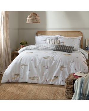 Wylder Abersoch Shore Reversible 100% Cotton Duvet Cover Set, Single