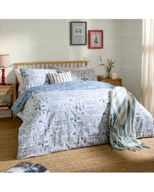 Wylder Abersoch Town Reversible 100% Cotton Duvet Cover Set, Double