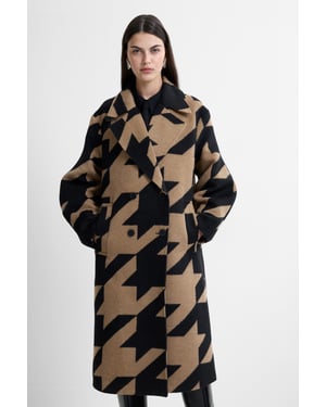 Black Oversized Houndstooth Double Breasted Coat