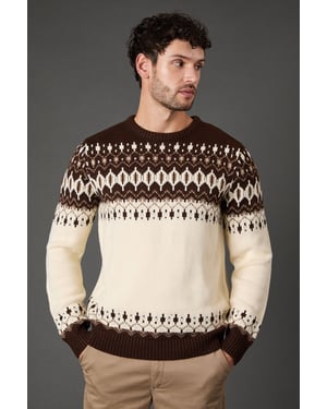 Off White Chunky Fairisle Pattern Knitted Christmas Jumper