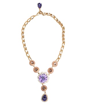 Gouden Messing Kristal Parelen Paarse Bloemen Hanger Sieraden Ketting