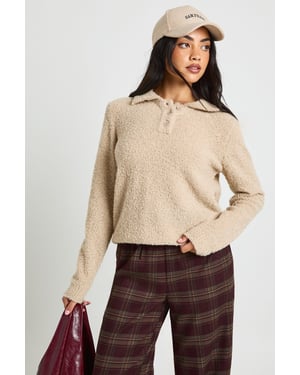Soft Boucle Knit Collared Button Down Oversized Jumper