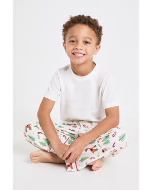 Kids Matching Family Christmas Print Baby Fleece Short Sleeve Top & Trousers Pyjama Set