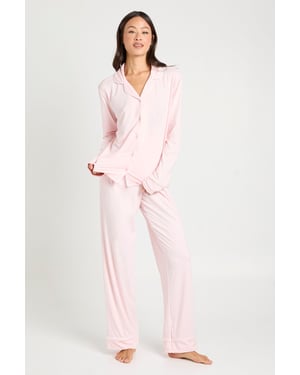 Tall Jersey Piping Detail Long Sleeve Shirt & Trouser Pyjama Set