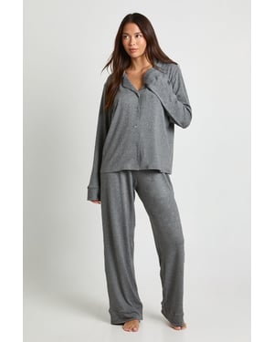 Soft Touch Button Through Shirt and Trouser Pyjama Set