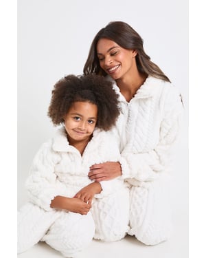 Kids Matching Family Cable Knit Fleece Zip-Up Sweatshirt & Trousers Lounge Set