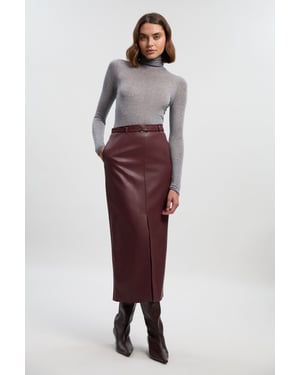 Faux Leather Tailored Midi Pencil Skirt