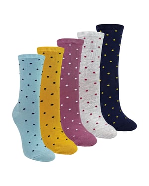 5 Par Dam Multi Prickiga Strumpor - Mjuka Bomullsrika Polka Dot Ende Strumpor
