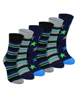 6 Pairs Boys Warm Bed Socks | Stripes & Stars Patterned Breathable Socks