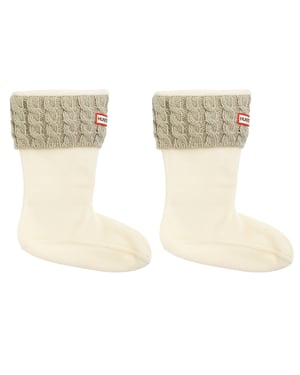 Hunter 6-Stitch Cable Kids Beige Boot Socks