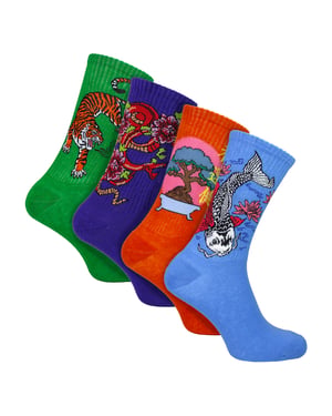4 Pairs Mens Novelty Japanese Style Cotton Socks with Fun Patterns