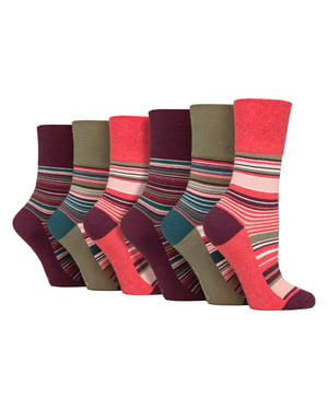 6 Pack Ladies Non Elastic Loose Top Patterned Cotton Rich Socks