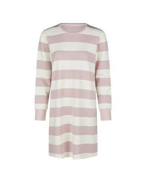 By Louise Dames lounge nachthemd lange mouw sweatstof roze/wit gestreept