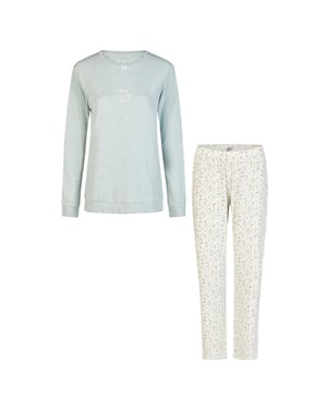 By Louise Dames pyjama set lang interlock groen/wit gebloemd