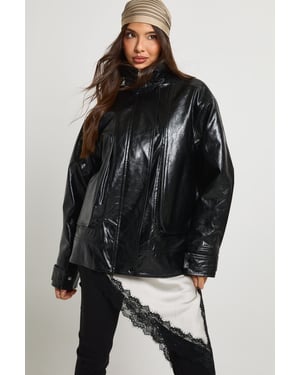 Teddy Lined Faux Leather Bomber Jacket