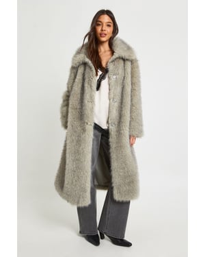 Collared Button Up Midaxi Fur Coat