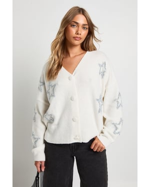 Star Tinsel Print Oversized Knitted Cardigan