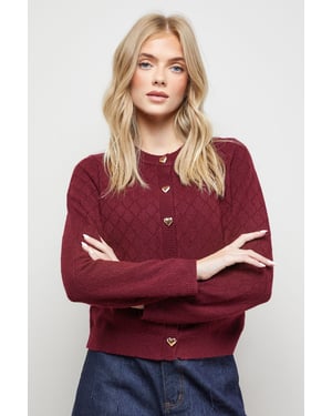 Heart Button Crew Neck Cardigan