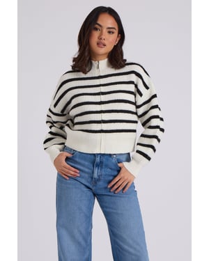Stripe Zip Ribbed Cardigan