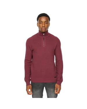 Duck and Cover Mens Potenza Knitted Quarter Zip Jumper (Raisin)