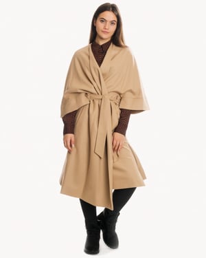 Wool Blend Wrap Coat in Tan
