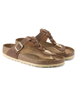 Braided Leather Sandals with Buckle in Brown
