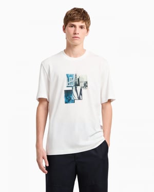 T-Shirt with Photographic Landmark Print in White