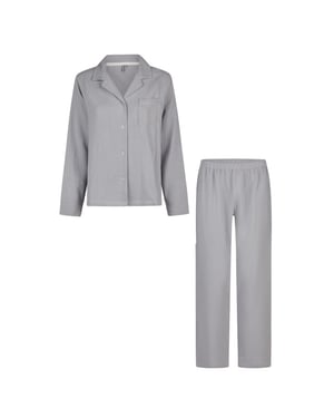 By Louise Dames pyjama set lang mousseline met knoopjes grijs/blauw