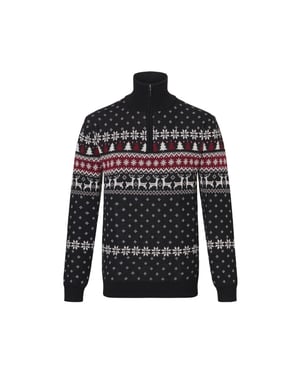 Apollo Heren kersttrui zip met kerst print zwart