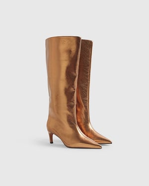 River Island Womens High Leg Boots Bronze Straight Pointed Toe