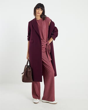 River Island Womens Wide Leg Trousers Red Pinstripe Drawstring