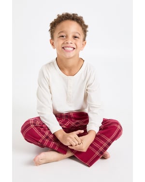 Kids Matching Family Check Baby Fleece Long Sleeve Shirt & Trousers Pyjama Set