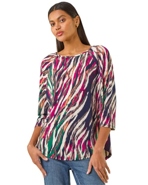 Stripe Print Stretch Tunic Top