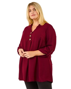 Curve Textured Buttoned Tunic Top