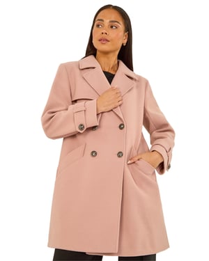 Petite Double Breasted Collared Peacoat