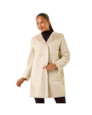 Petite Faux Sheepskin Hooded Coat