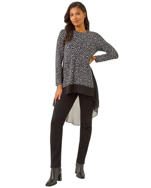 Spot Print Chiffon Hem Stretch Top