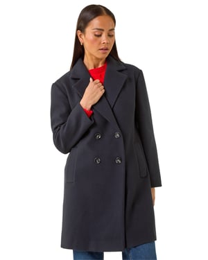 Petite Double Breasted Revere Collar Coat