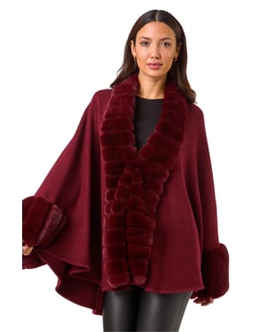 Faux Fur Trim Knitted Poncho
