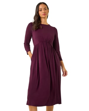 Gathered Pocket Stretch Midi Dress
