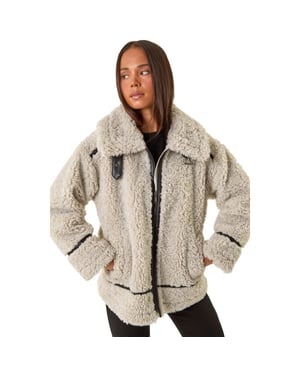 Petite Borg Contrast Aviator Coat