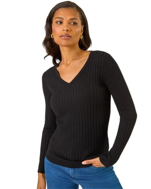 V-Neck Ribbed Knit Jumper