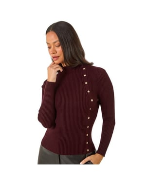 High Neck Button Detail Rib Jumper