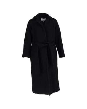 Ganni Long Boucle Coat in Black Wool