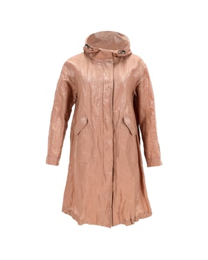 Brunello Cucinelli Glanzende Tricotine Regenjas met Kap in Bruin Katoen