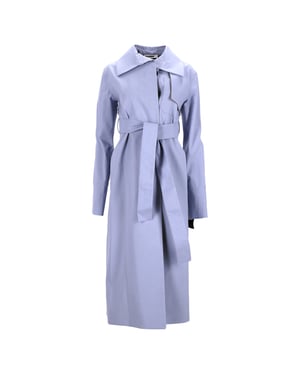 Jil Sander Secured Button Belted Trench Coat in Purple Cotton