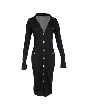 Versace Ribbed Buttoned Midi Dress in Black Viscose